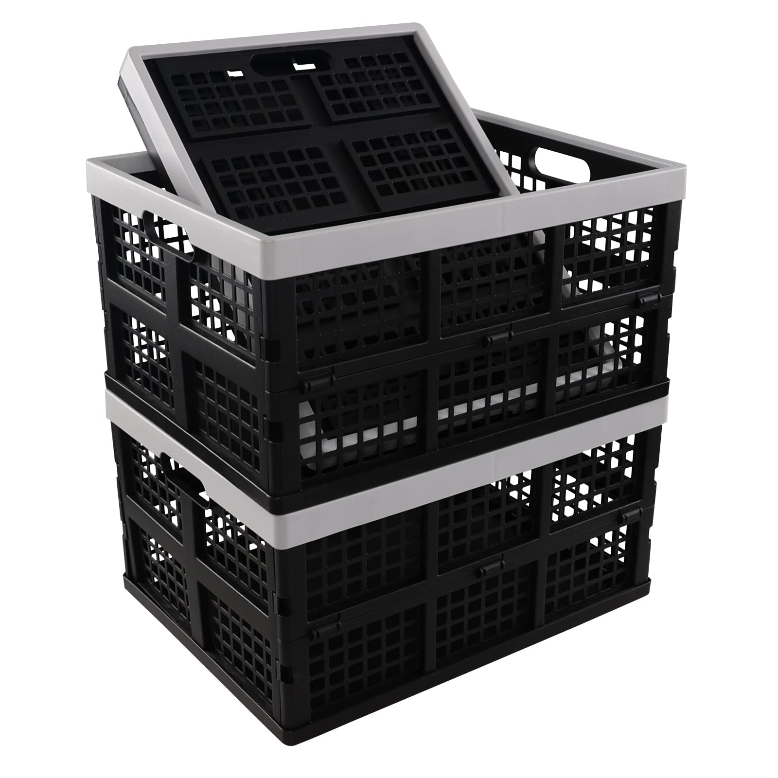 Esdiplot 3 Pack 34 L Large Plastic Collapsible Storage Crate, Folding Containers Bin Stackable Basket