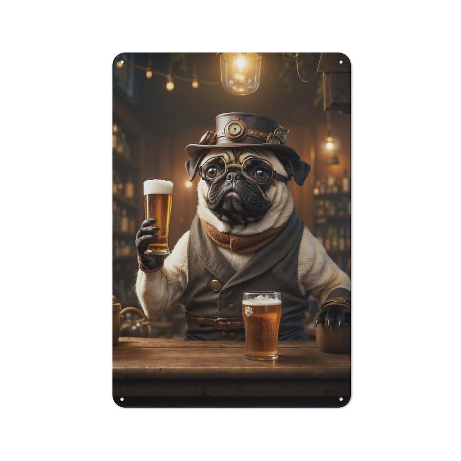 Junmoney Steampunk Craft Beer Pug Industrial-Style Metal Sign 30X20cm For Home Bar Wall, Housewarming Wall Decor For People Furnishing Home Bar