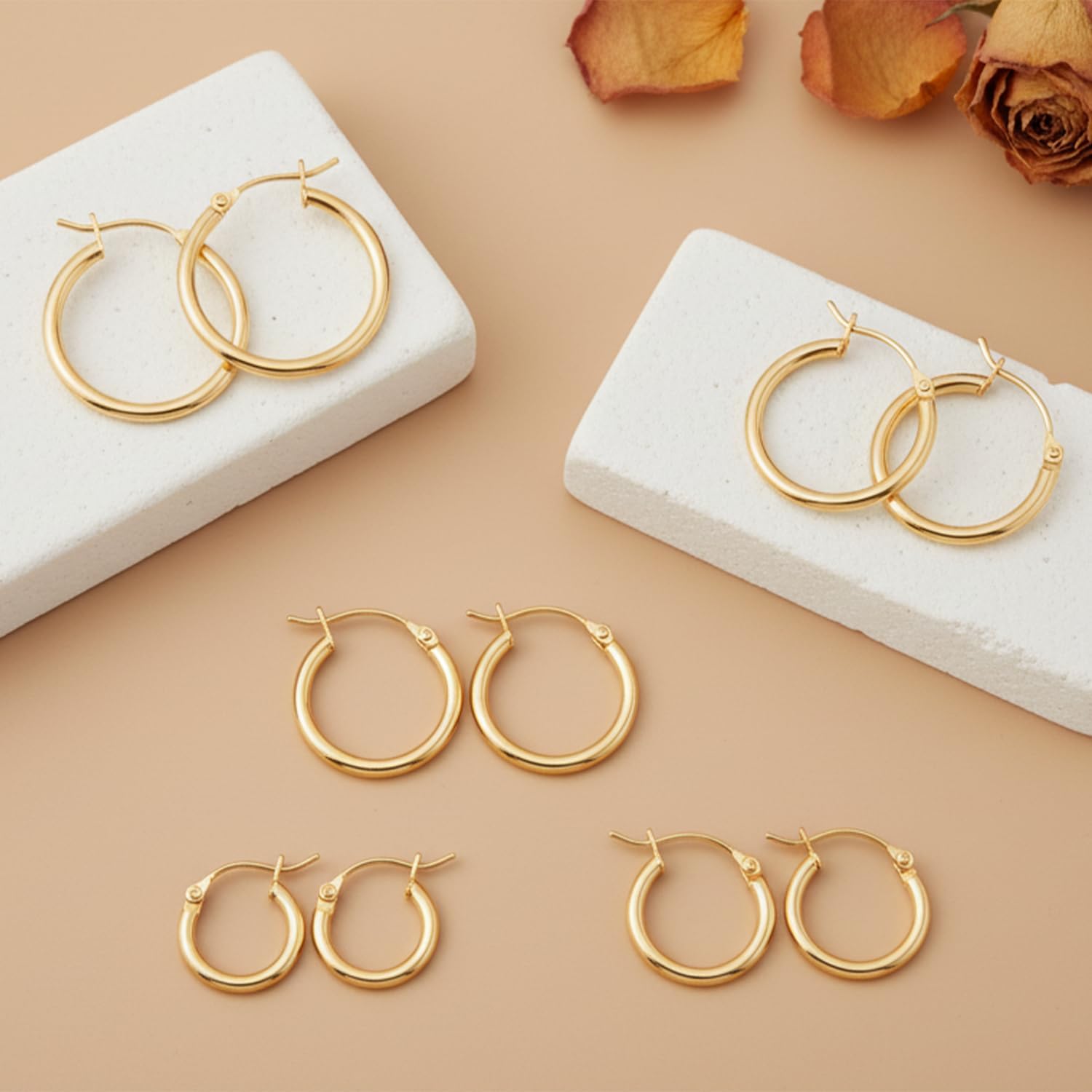 14K Gold Earrings for Women 14K Gold Hoop Earrings for Women Gold Hoops Earring for Womens Hoop Classic Simple Circular Silhouette Womens Hoop Earrings 12/14/16/18/20mm - Image 6