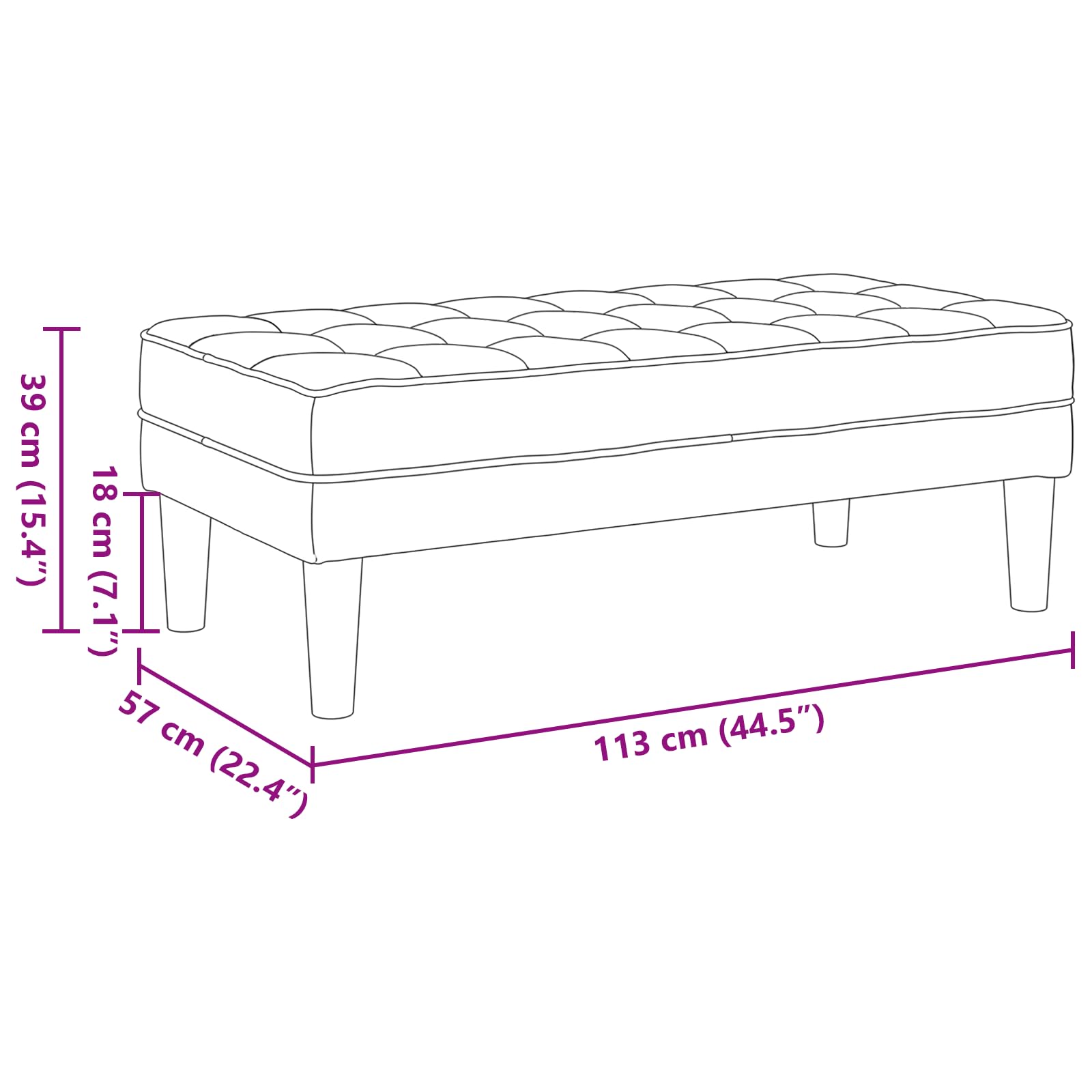 Samt Bank Schwarz, 113x57x39 cm, Modernes Design, Sitzbank für 2 Personen, Robustes Naturholz, Ideal für Wohnzimmer, Flur, Esszimmer