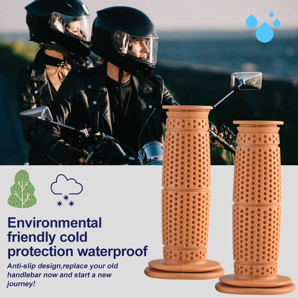 Impugnature Manubrio Moto 22 Mm (7/8") – Gomma Morbida Antiscivolo, Marrone Scuro, Universali, Facili Da Montare