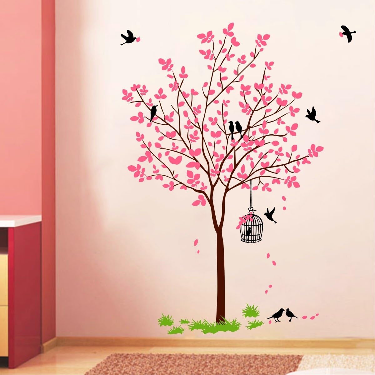 INKEDIFY Wall Decals Sticker  Pink Tree with Birds Cage and Nest  Self Adhesive Sticker Pink 120 Cm(Pack of 1) (B0CFLXVZ9Y) Amazon Price History, Amazon Price Tracker