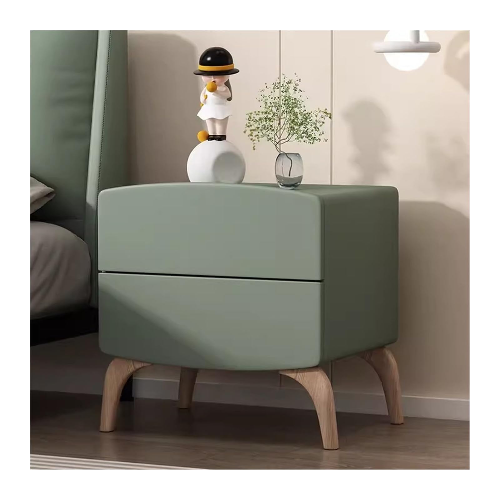 Large Capacity Solid Wood Nightstand - Cream Breeze & Dark Green - Stylish Bedroom Storage with Double Drawers - Modern Bedside Table for Home Decor