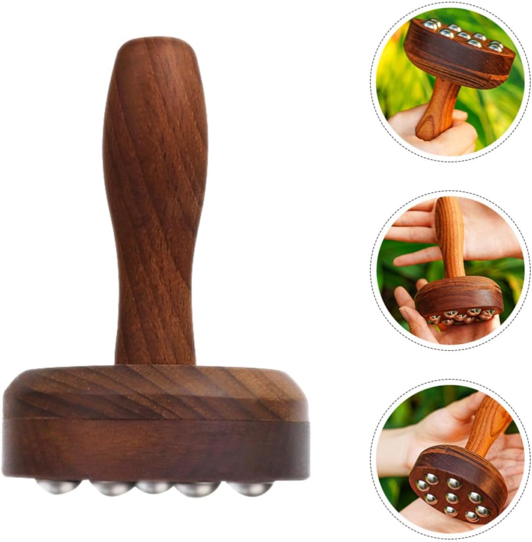 HOMSFOU Detachable 9-Ball Handheld Massage Roller Stick for Neck and Thighs, Lightweight Wood and Stainless Steel Muscle Massager Tool for Home and Office Use, Multifunctional Muscle