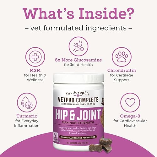 Miniatura 3 de VetPro Complete Glucosamina para perros  Masticables suaves de máxima fuerza con condroitina, MSM, cúrcuma, vitamina C, Omega 3  trata la displasia