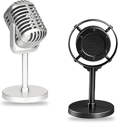 2 piezas de accesorios de micrófono de decoración retro, micrófono de juguete de lyfLux para decoración vintage, 2 modelos de micrófono de plástico,
