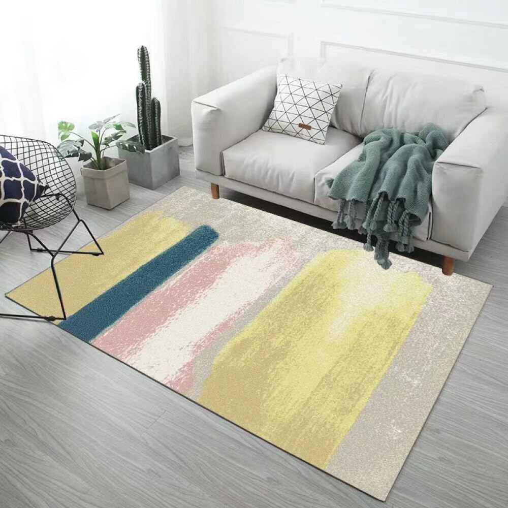 Protection contre les taches avec le tapis de salon design graffiti jaune
