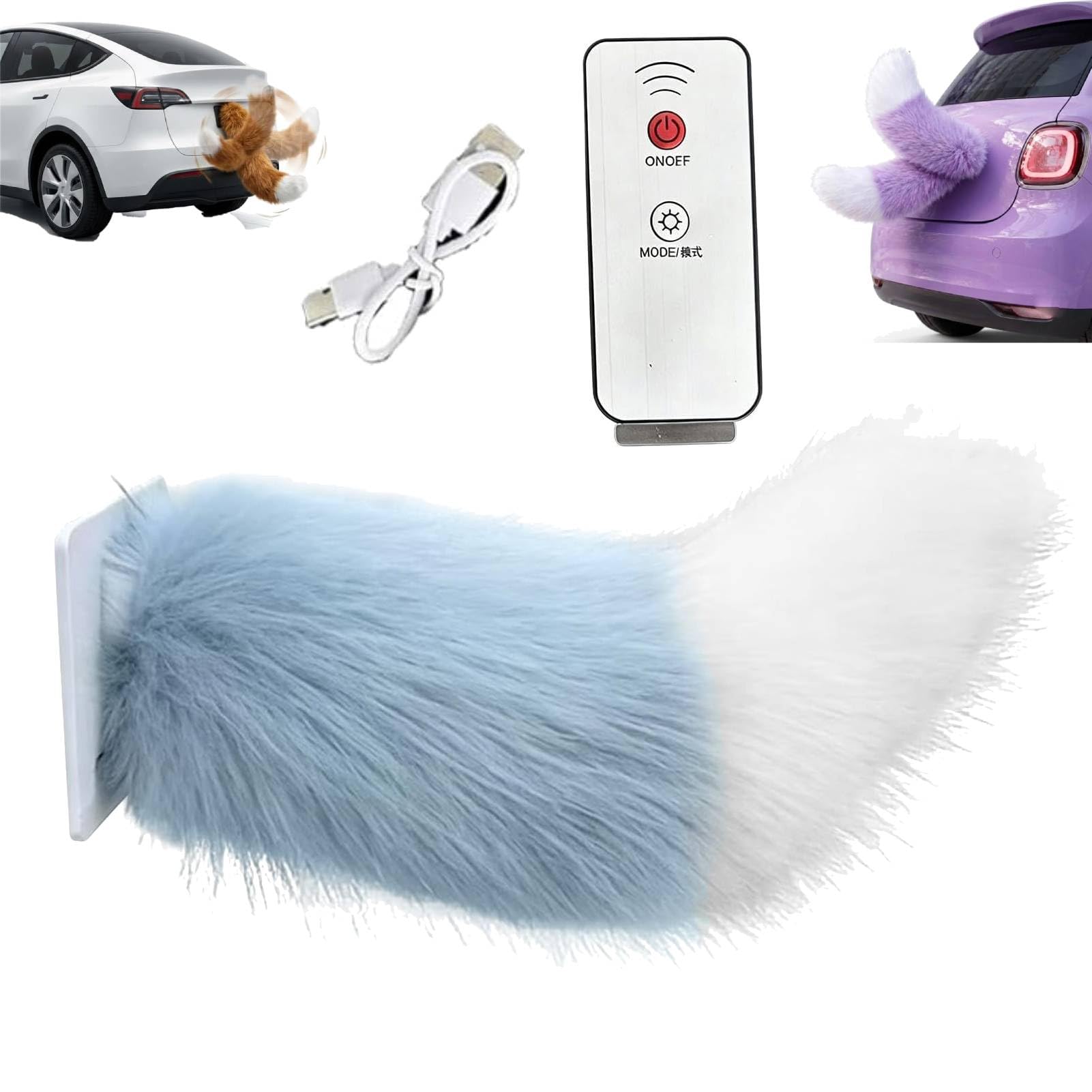 Remote Control Electric Car Tail, Adorable USB Rechargeable Remote Electric Furry Cars Tails, Rechargeable Cat Tail for Auto Trunk Bumper Decoration, Remote Control & Voice Control (#B)
