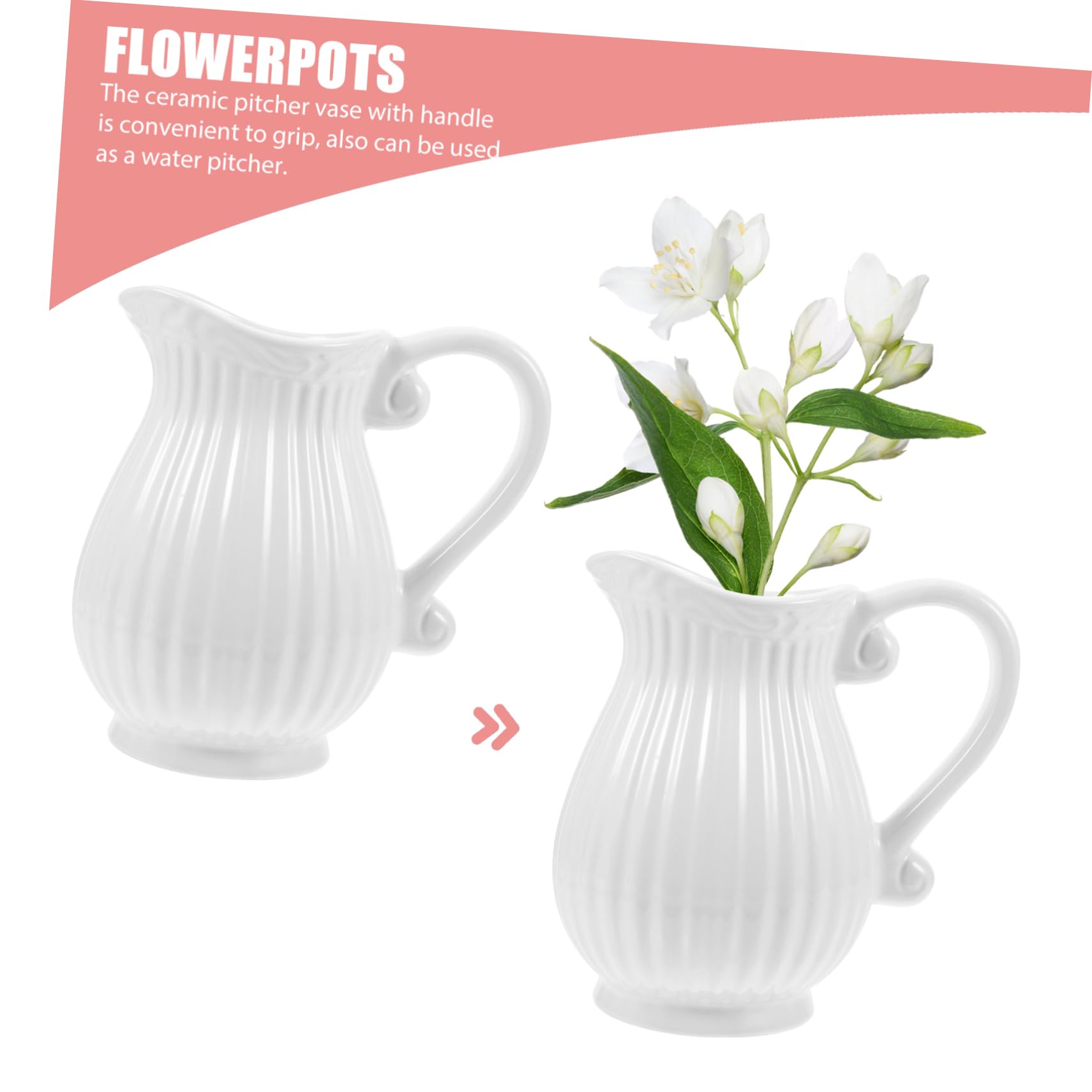 Vase Pichet en Céramique Blanche Style Ferme, Décoratif | Forme Pichet Européenne, pour Fleurs et Plantes Hydroponiques, Boutique de Fleur ou Maison