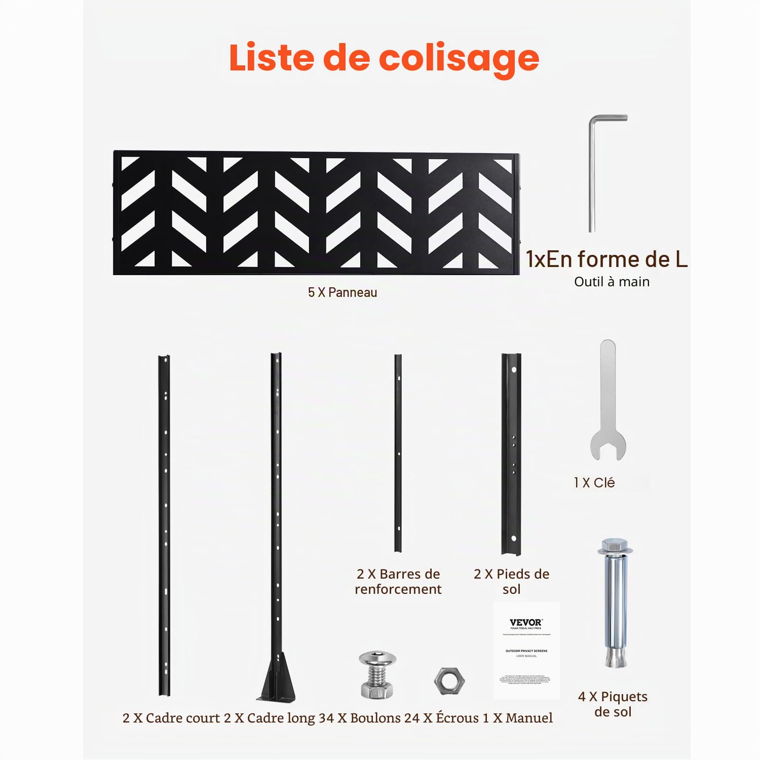 VEVOR Brise-Vue Métal, 120x183 cm, Panneau Intimité Autoportant avec Support, Écran de Confidentialité Décoratif, Paravent Séparateur Extérieur pour Patio, Balcon, Terrasse, Salle Intérieure, Jardin