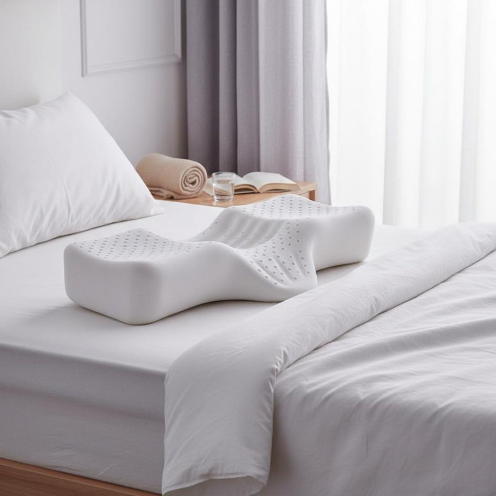 Qianly Almohada Cervical Látex Diseño Ergonómico Almohada Caucho Antiácaros, Protector De Cuello, Modelo Más Bajo Recomendado para Mujeres, Hombres Delgados, Estudiantes De Secundaria