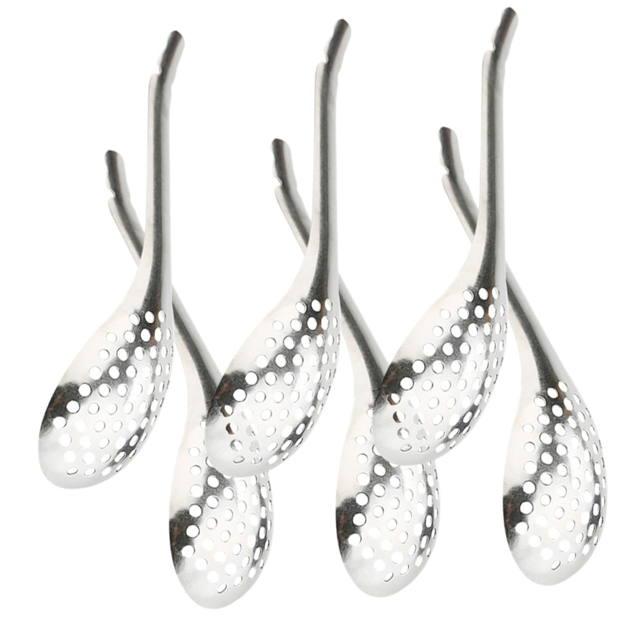 SOLUSTRE 6pcs Stainless Steel Slotted Spoons Caviar Spoons Portion Control Serving Kitchen Gadgets Easy to Use