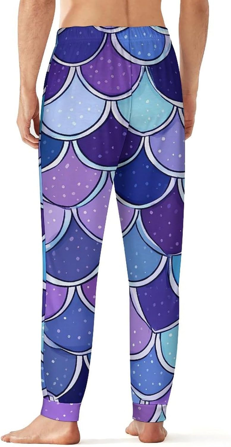 Ocean Sea Fish Scale Mermaides Mens Pajama Pants Soft Lounge Pants Pj Bottoms with Pockets