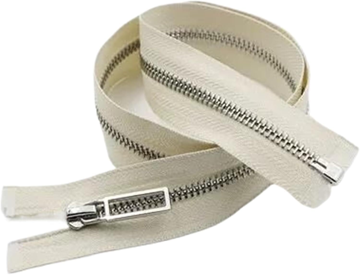 Cremallera metálica, cremallera metálica con extremo abierto, cremalleras con dientes plateados, 1 pieza(Beige,60cm)