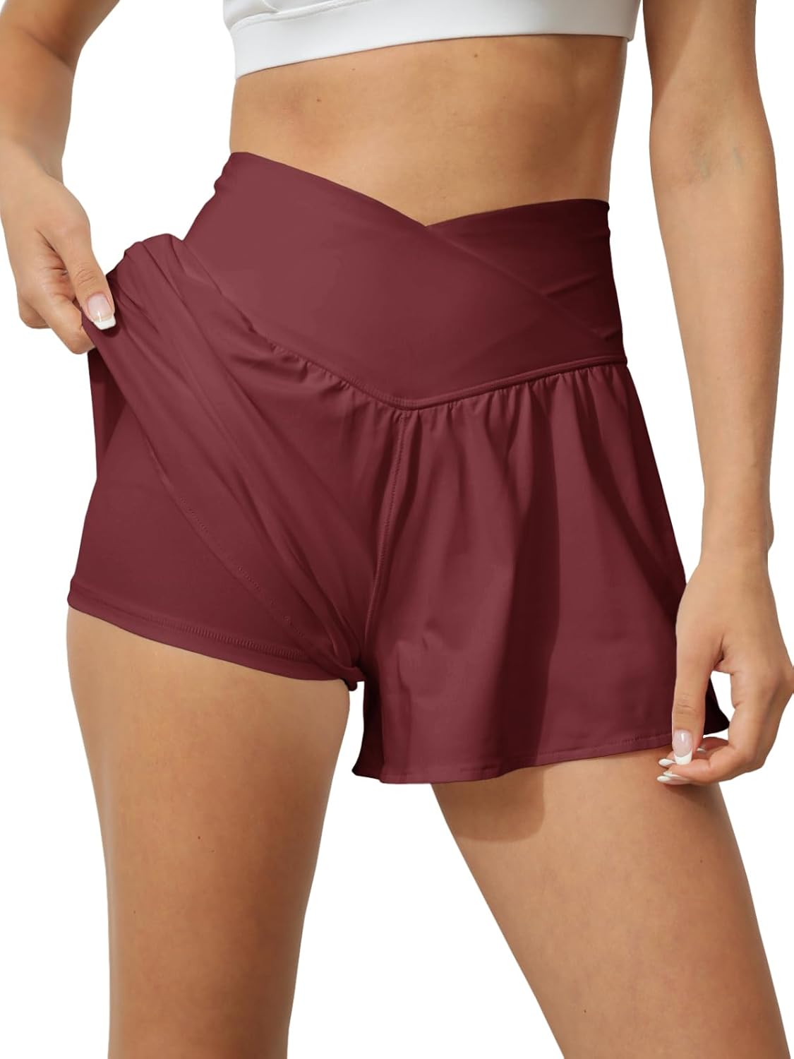Tongmingyun Women Crossover Shorts Flowy Athletic Butterfly 2 in 1 Shorts with Pocket High Waist Running Workout Skorts - Image 3