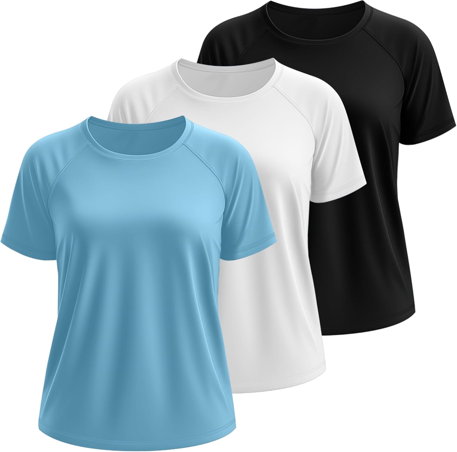 Huukeay 3 Pack Quick Dry Women's Plus Size Rash Guard Swim Shirts Short Sleeves Raglan Swimsuit T-Shirts Activewear Tops - Image 4