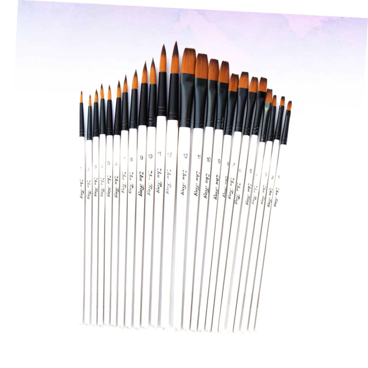 Juego de 24 Pinceles de Madera Punta Plana y Puntiaguda para Pintura Acrílica y Acuarela