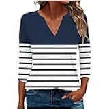 3/4 Length Sleeve Womens Tops Henley Shirts for Women V Neck Summer Trendy Work Clothes Ladies Fashion Outfits S-3XL