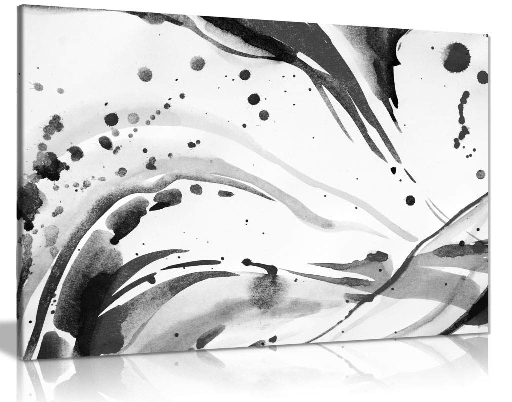 Black & White Abstract Ink Splash Canvas Wall Art Picture Print (18x12)