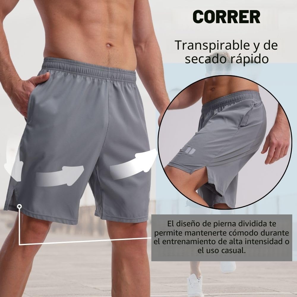 Paquete de 5 pantalones cortos de correr para hombre, de secado rápido, pantalones cortos deportivos con bolsillos y cintura elástica