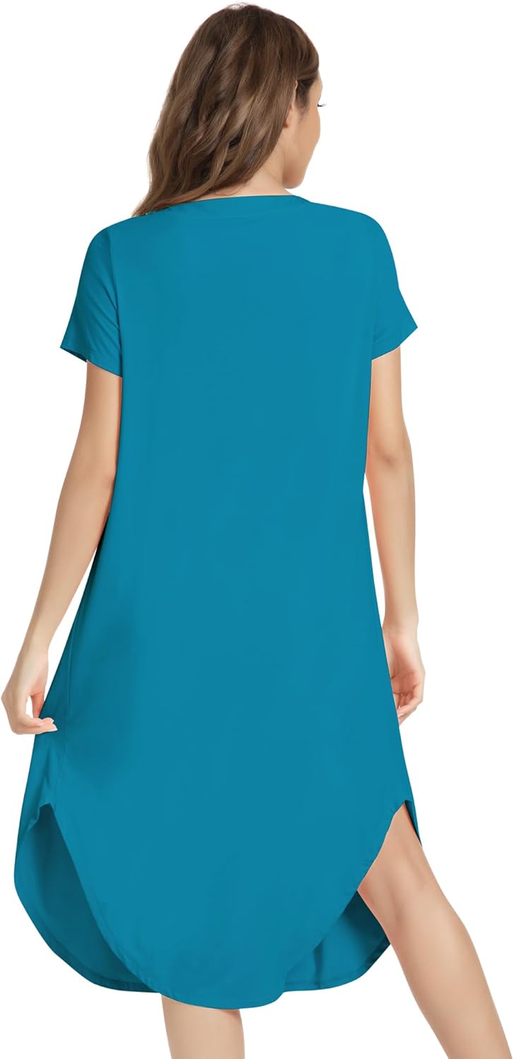 NACHILA Nightgowns for Women-Viscose Made from Bamboo, Short Sleeve Night Gown Cool Night Shirts Pleated Sleepwear - Image 3