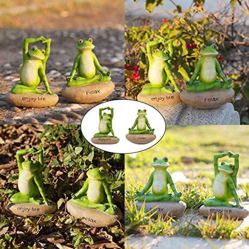 Garden Yoga Frog Decor Statues - 2 Pcs Yoga Decor Figurines Frog Statue Animal Decorative Garden Sculptures Statues Resin Garden Decor For Outside Garden Outdoor Statues 4.5 * 4* 6 Inch Lc Lcdecohome #TOP2