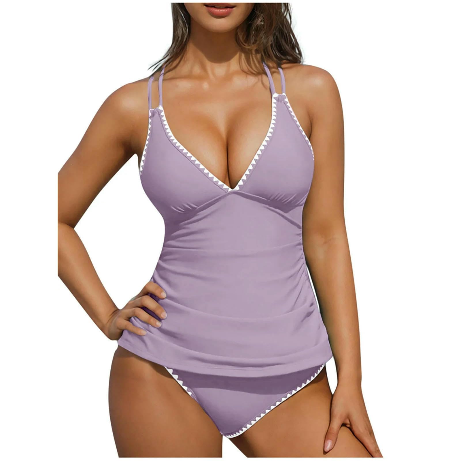 Tankini ventre plat élégant : le maillot gainant col V pour camoufler les rondeurs