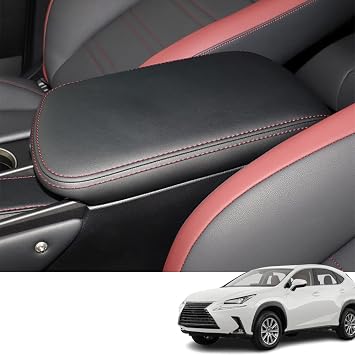 Custom Interior Accessories for Lexus NX 300 300h 2015 2016 2017 2018 2019 2020 2021 Leather Center Armrest Box Cover Armrest Cushion Central Armrest Protector PadBlack with red Stitch