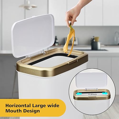 Miniatura 4 de Yatgowell Cubo de basura dorado para baño, delgado con tapa, cubo de basura de cocina de 4 galones con patas, moderno bote de basura blanco de