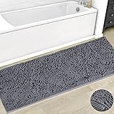 Fashion Dream Long Bath Rug Shag Kitchen Rug Microfiber Bath Mat Grey 16 x 47-Inches
