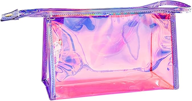 Green Transparent Laser Cosmetic Bag Iridescent Holographic Waterproof PVC Makeup Organizer Bag for Women Pink