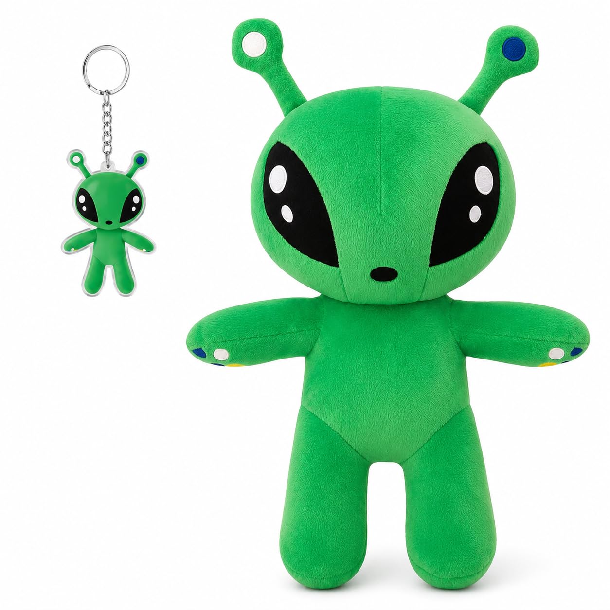 Green Large Eye Alien Plush Toy With Acrylic Keychain,Soft Plush Material, Sci-Fi Collectible Display, Bedroom Decor Accessory, Gift For Collectors, Backpack Charm Attachment, Alien Plush