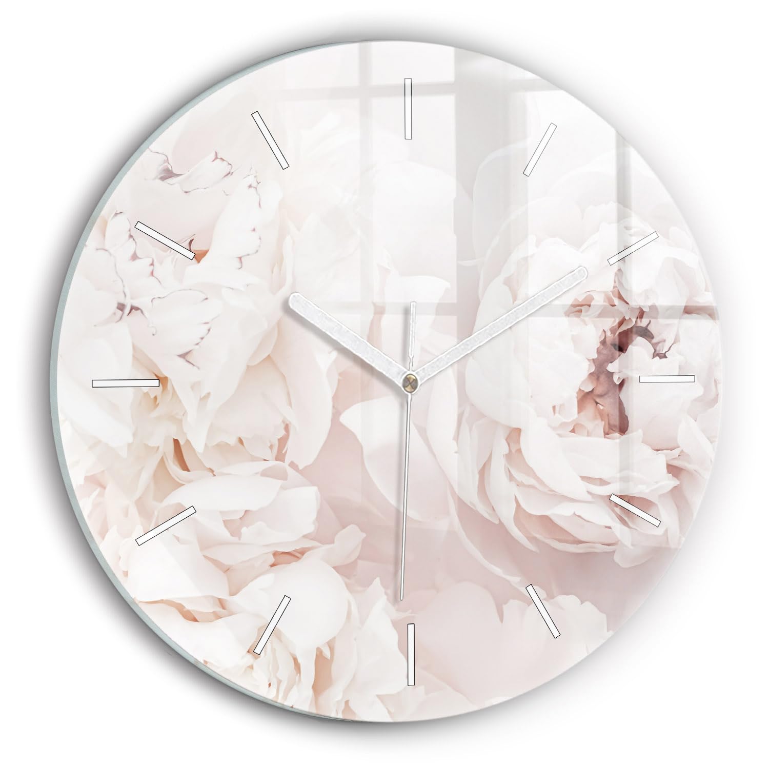 Horloge en Verre 30 cm Wallfluent Fleurs de Pivoine