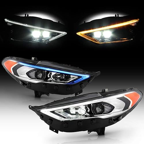 ACANII - Para halógeno con lámpara de firma solamente 2017-2020 Ford Fusion Sequential Signal Blue StartWhite LED DRL Faros delanteros