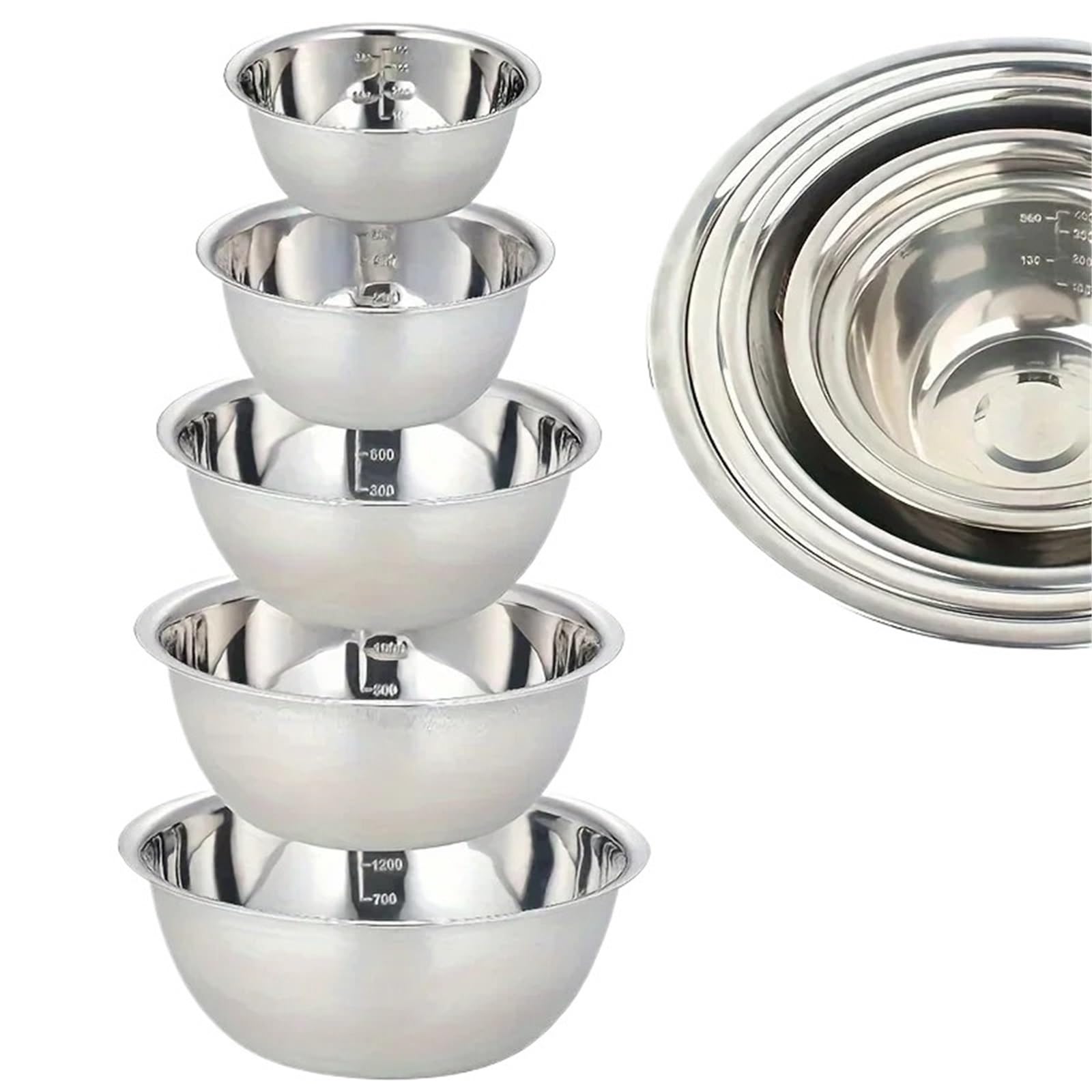 Edelstahlschüssel 5-teilige Rührschüssel aus Edelstahl, Kochschüssel, perfekt for Kochen, Backen, Vorbereiten, in der Küche zu Hause