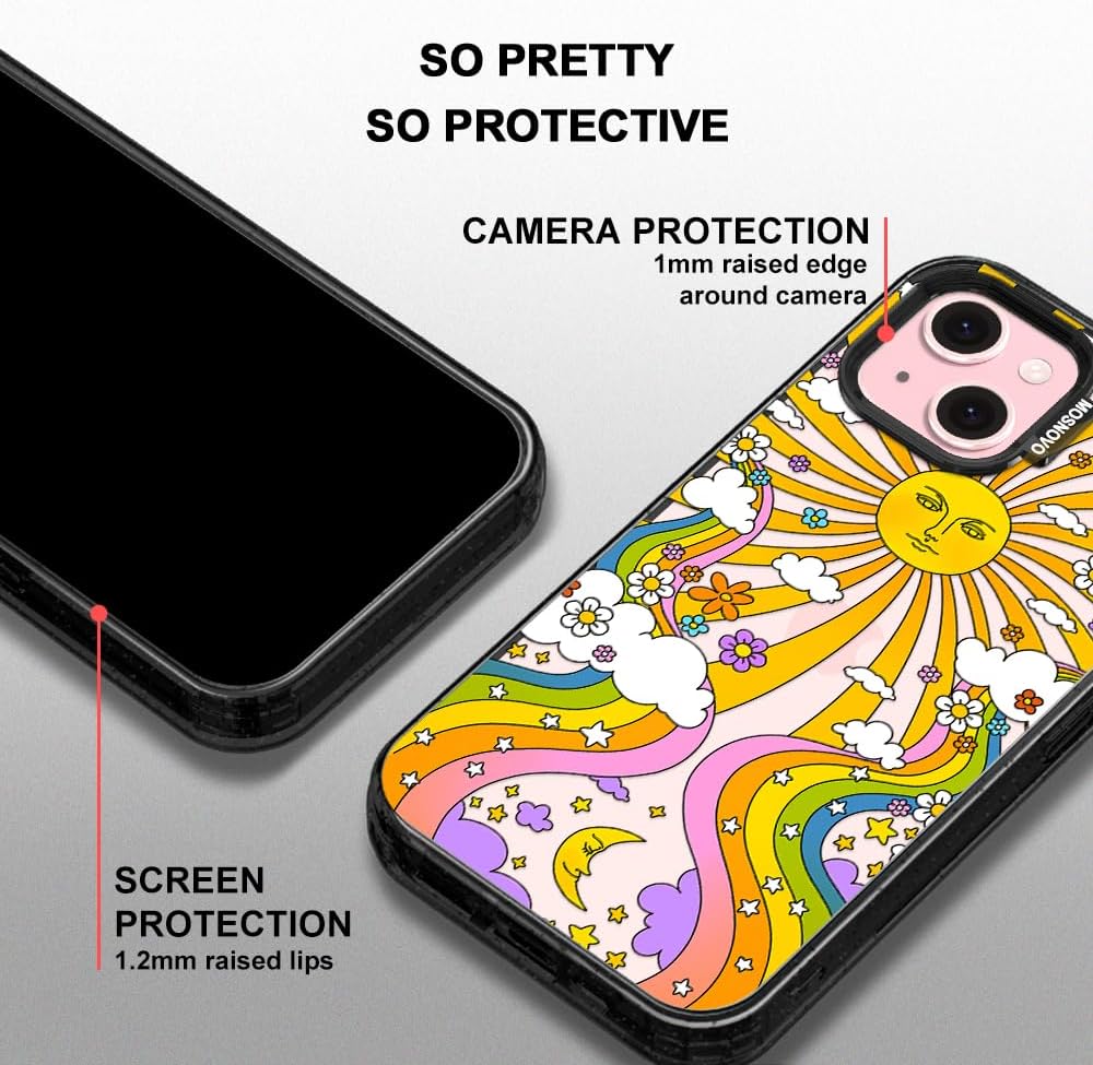 MOSNOVO Case for iPhone 15, [10ft 4X Military-Grade Drop Protection] Durable & Shockproof Phone Case Cover Design for iPhone 15-70's Psychedelic Groovy Art - Clear Black - Image 4