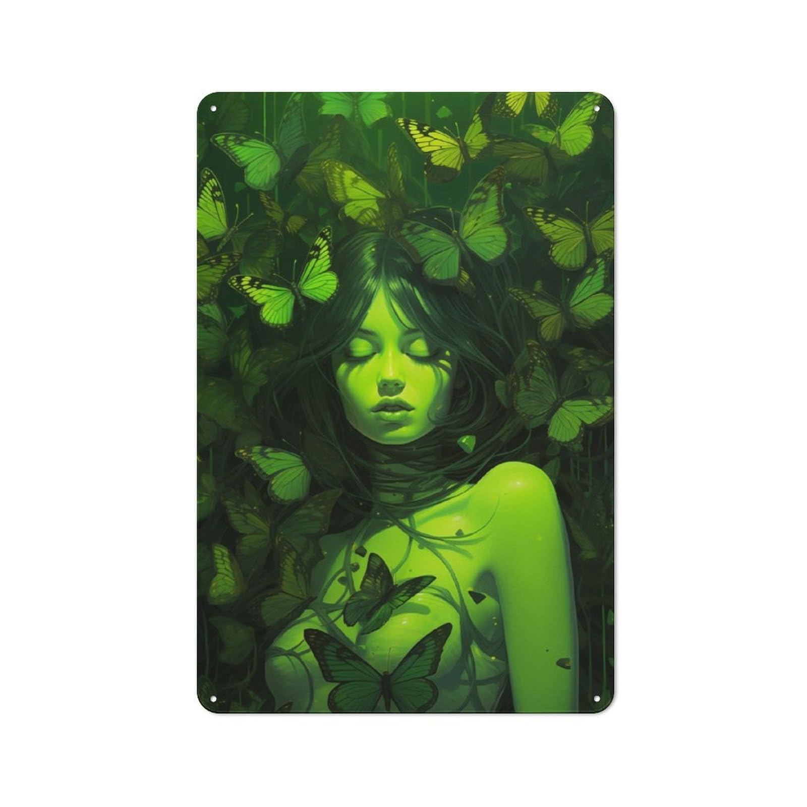 Junmoney Green Butterflies Metal Plaque 30X20cm With For Hallway Wall, Rustic Decor, For Garage, Workshop And Man Cave Decoration
