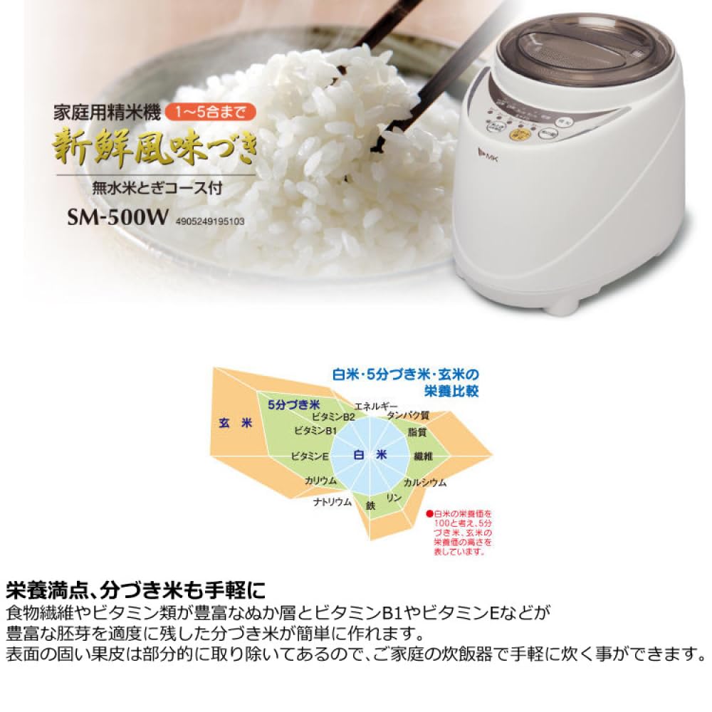 エムケー精工　家庭用精米機　SM-500W 使用期間短い 送料無料】マイコン精米機 SM-500W 無水米とぎコース付エムケー