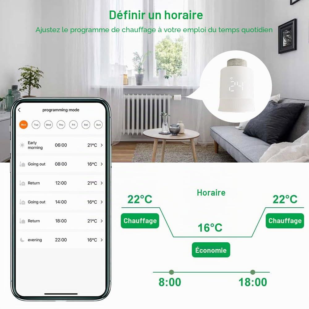 KETOTEK Tête Thermostatique Connectée Zigbee WiFi, Vanne Thermostatique Radiateur avec Hub, Thermostat Intelligente avec Alexa/Google Assistant, Contrôle Vocal, Détection de Fenêtre