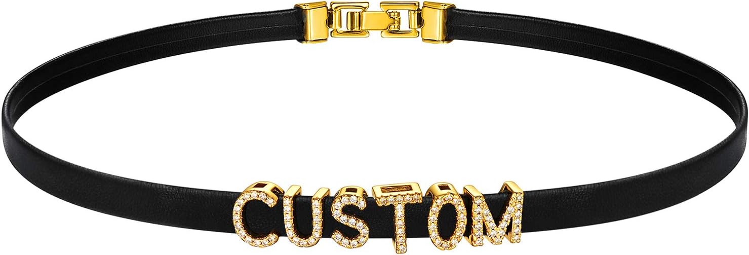 FOCALOOK Personalized Leather Choker Collar Necklace Thick Custom Initials Name Neck Costume Jewelry for Cosplay