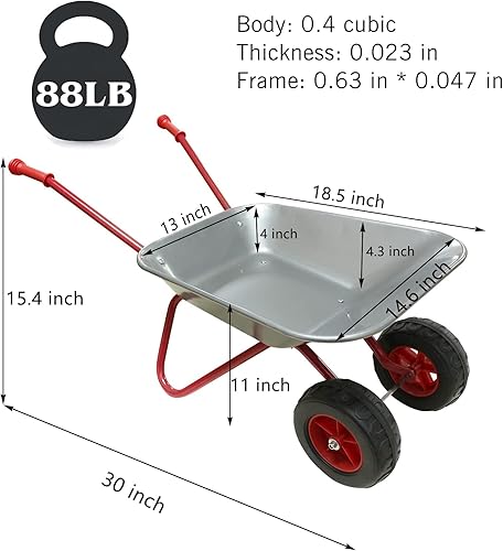 Miniatura 4 de Carretilla de juguete para niños, juego de carretilla para niños, carretilla de metal resistente, herramienta de jardinería para niños, para