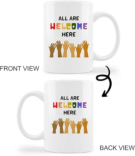 Miniatura 4 de Taza de cerámica multicultural All are Welcome Here Diversity de 11 onzas, taza de té con leche con asa, regalos de regreso a clases para