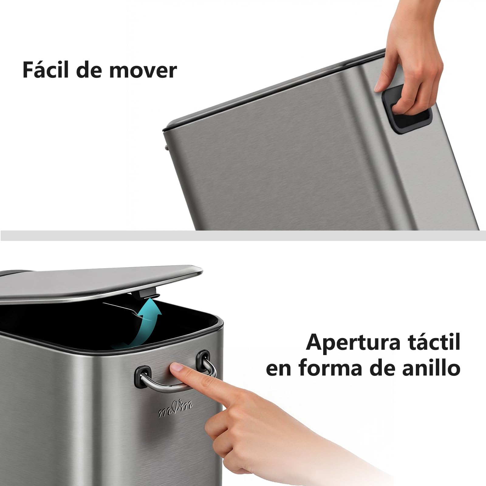 mVm Cubo de Basura Baño 9L con Apertura a Presión, Cubo Interior Extraíble, Papelera Slim de Acero Inoxidable para Baño Moderno