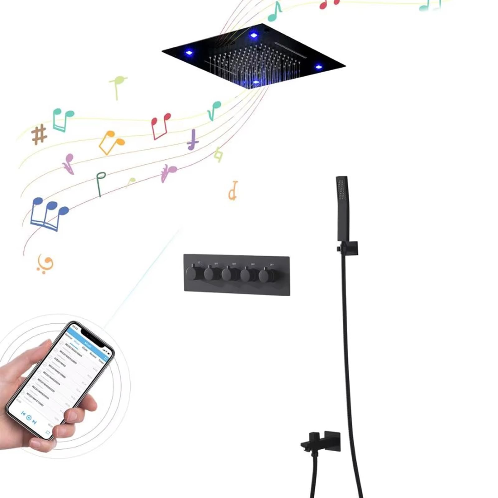 Colonna Doccia Senza Miscelatore,Set Doccia Multifunzione con termostato,Kit Doccia con Musica Bluetooth con soffione da 16inch,LED Multicolore,doccetta Manuale, Doccia soffione Completo