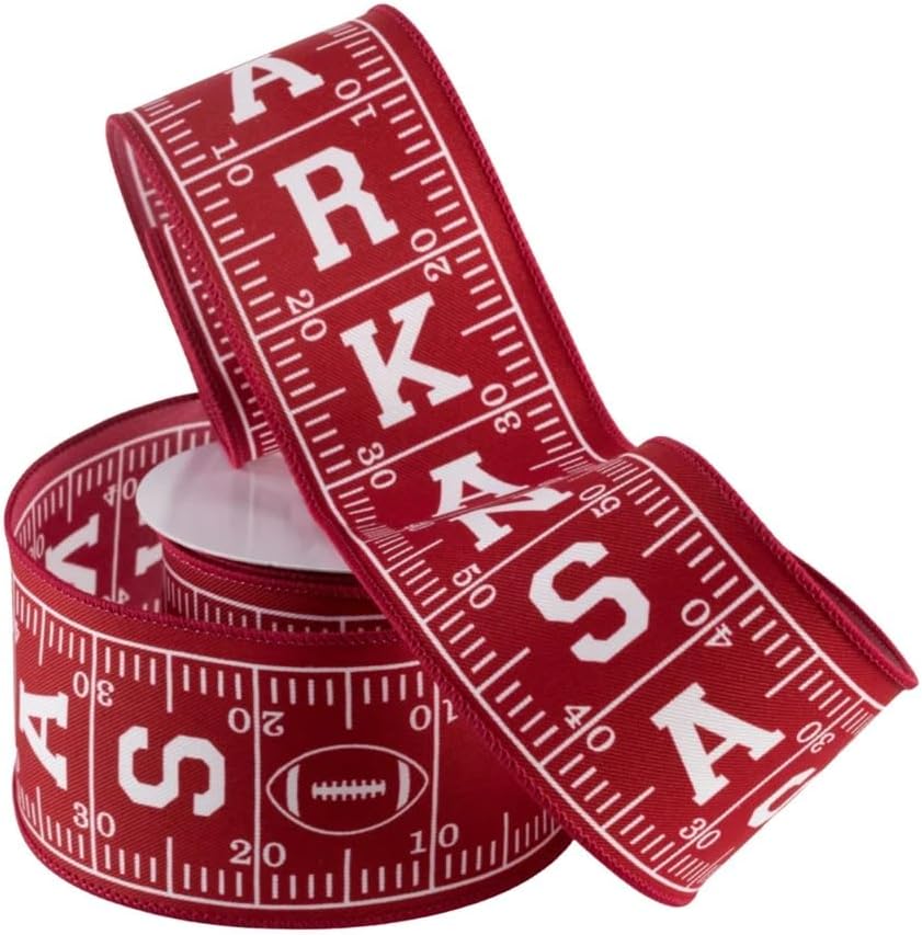 20 Feet Arkansas Football Field Canvas Fabric 2.5 Inches Wired Ribbon
