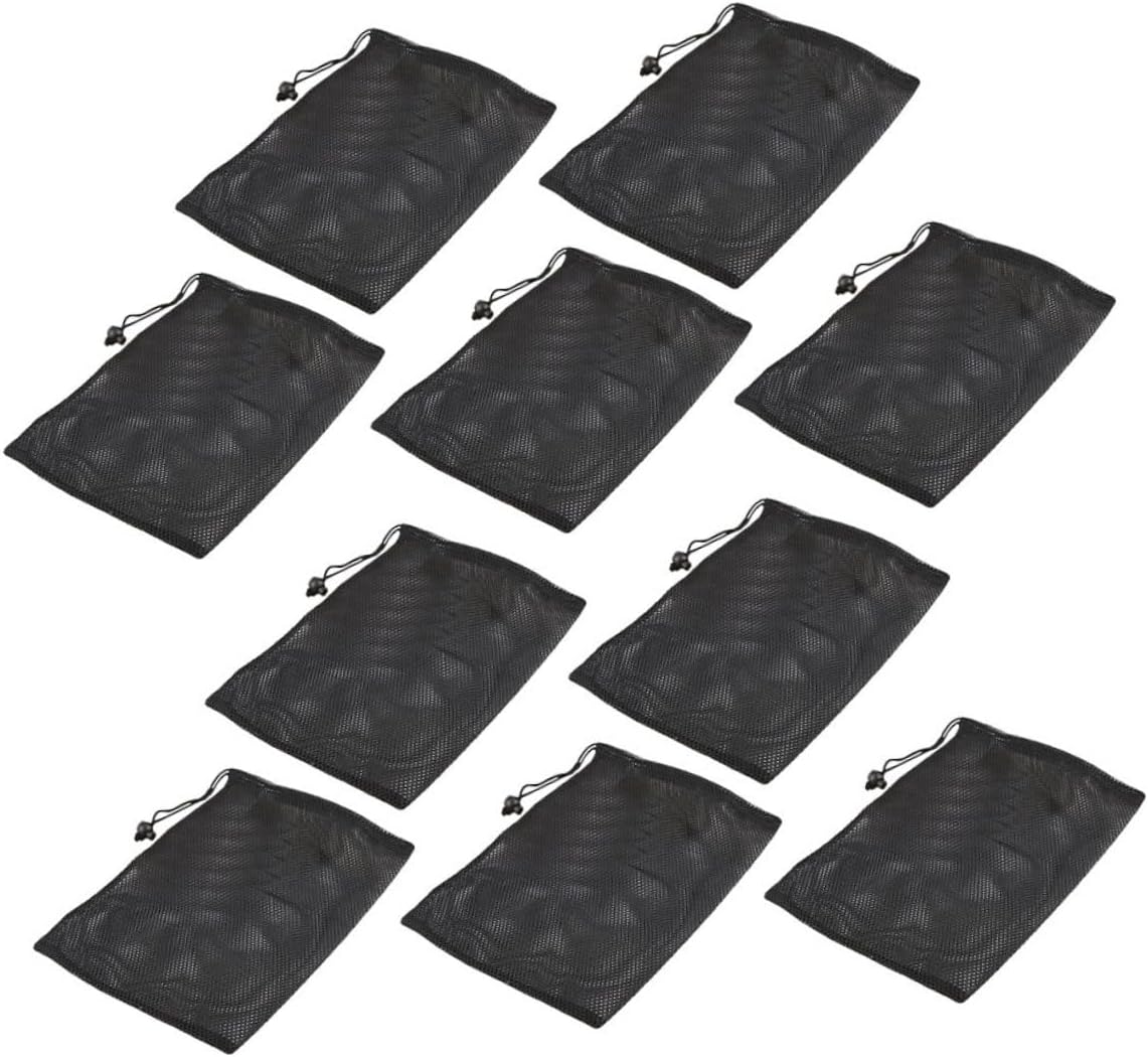 POPETPOP 10pcs Mesh Drawstring Bags for Toys Gym and Travel Storage Pouches for Laundry and Organization Heavy-duty Black Net Bags for Convenient Use