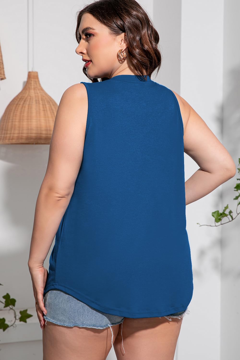 Plus Size Sleeveless Tops Women Casual Summer Sleeveless Loose Fit V Neck Ladies Basic Tshirt - Image 5