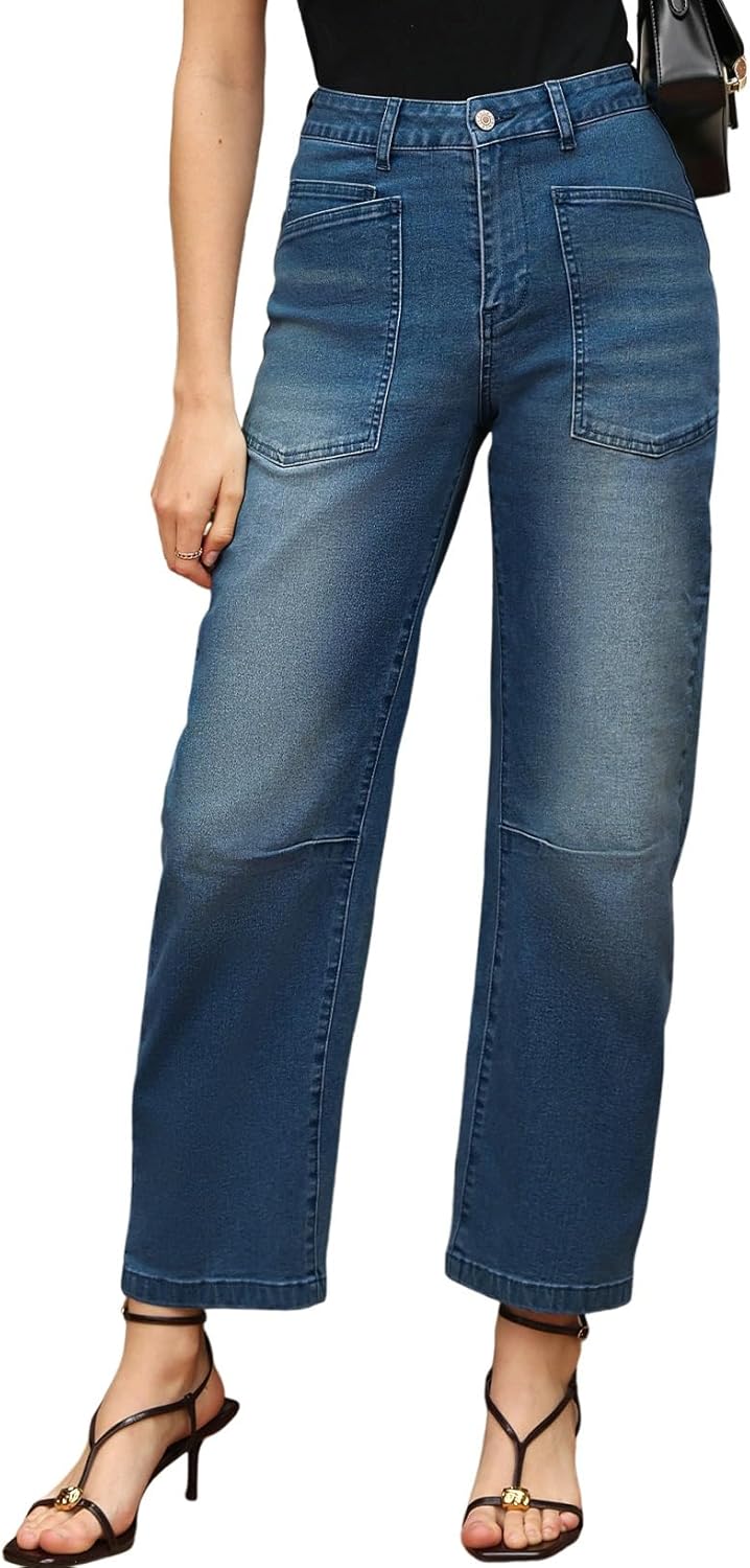 EVALESS Womens Baggy Barrel Jeans High Waisted Wide Leg Boyfriend Denim Ankle Pants