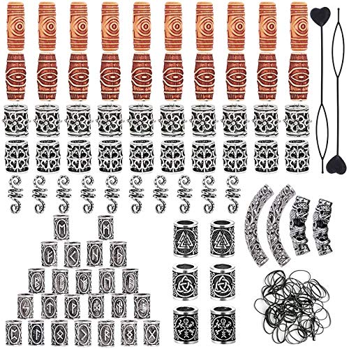 87 Pieces Silver Hair Tube Beads for Braids, Viking Hair Beads Accessories for Men Dredlock Beads Sliver Imitation Wood Beads Antique Bracelet Pendant Necklace Silver Jewelry Hair Decoration