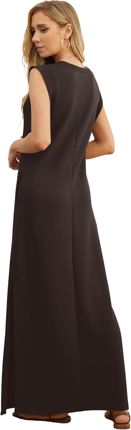 GRECERELLE 2026 Women Year-Round Casual Round Neck Loose Split Wrinkle-Free Long Maxi Vacation Dress with Pockets (XXS-4XL) - Image 5